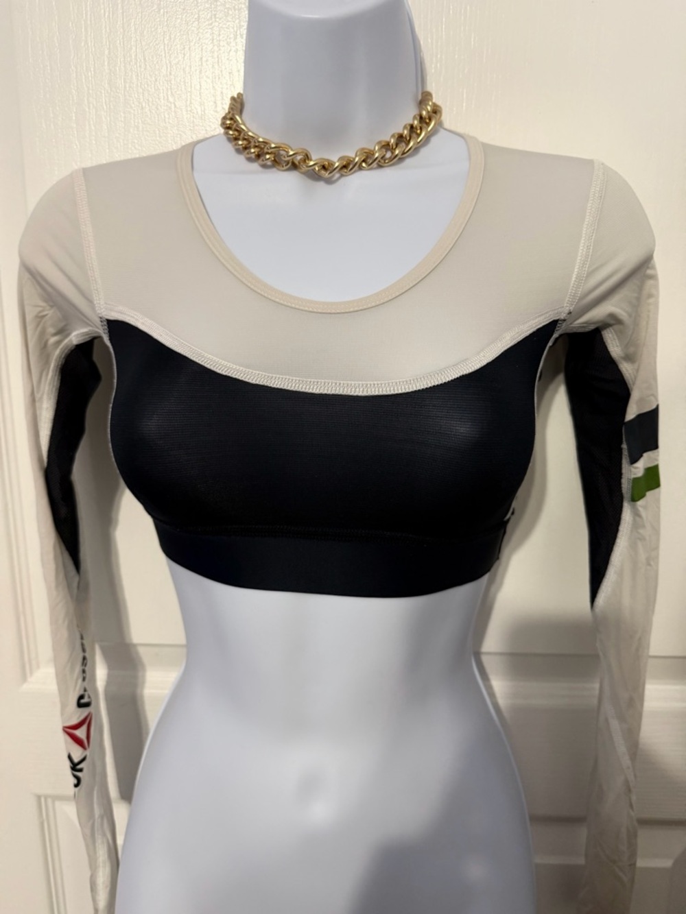 Reebok Colorblock Long-Sleeve Crop Top - Black & Cream